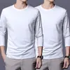 Camiseta de manga larga para hombre, capa interior de otoño para hombre, camiseta base elástica de corte holgado, camiseta estampada estilo coreano ins para hombre