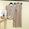 Conjunto de dos piezas de modal con cuello en U, fino, de manga corta para mujer, para verano, talla grande, vestido largo holgado, atuendo casual moderno y elegante para usar como prenda exterior
