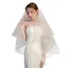 Velo de Novia Coreano de Doble Capa para Fotografía de Viaje y Registro de Matrimonio, Velo Coreano Corto con Borde de Malla Elástica, Accesorios de Boda