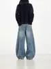 Calça jeans de sarja lavada para homens, calça comprida de marca trendy estilo high street, perna larga reta solta, estilo outono, perna larga solta, calça estilosa para casal