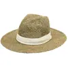 Chapéu de Palha do Panamá Chapéu de Sol de Praia com Pequenos Recortes, Chapéu Versátil Natural de Férias com Aba Reta