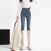 Calça Jeans Cintura Ultra Alta Feminina Primavera Outono e Inverno Botas Justas Pequeno Lápis de Inverno Slim-fit Emagrecimento Elástico