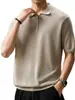 Camisa de Tricô Masculina Manga Curta Estilo Old Money com Gola Reversível e Zíper, Camiseta Pulôver para Adolescentes, Retro Japonês Tendência Versátil