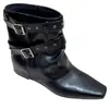 Botas ankle boot bootcut de bico quadrado retrô francesas para mulheres, nova coleção outono 2026, com sola macia, design interno que aumenta a altura e detalhes de fivela, botas estilo western