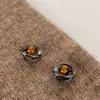 Pendientes de Piedra Natural Ojo de Tigre Personalizados Negros, Elegantes y Lujosos, Versátiles y de Alta Gama, Pendientes de Estilo Dulce y Fresco para Mujer