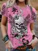 Camiseta estampada en 3D para mujer, serie Thriller, calavera rosa, fabricante de tendencias, cabello liso, cuello redondo, manga corta para mujer