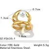 Anillo de Acero Inoxidable Transfronterizo Perla de Imitación Hueco Geométrico Abierto Anillo de Joyería de Acero de Titanio de Gama Alta No Se Desvanece