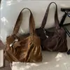 Bolsa de Ombro Única Estilo Coreano Outono Inverno Estilo Preguiçoso Bolsa Tote Fosca de Grande Capacidade Bolsa de Mão Plissada Nicho Feminino