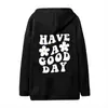 TEN UN BUEN DÍA estampado de letras sudadera con capucha hombros caídos manga larga polar sudadera otoño e invierno europea y americana para mujer