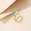 Anillo Nuevo Estilo 2024 Aguamarina Concha Blanca Anillo para Mujer Plata de Ley 925 Estilo Coreano Moda Elegante Anillo de Diamante con Forma de Huevo Venta Caliente Transfronteriza