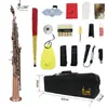 Saxofón Soprano Si Bemol Cobre Rojo Retro S66 Saxofón Recto Instrumento de Rendimiento para Principiantes con Caja de Piano Accesorios
