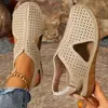 Zapatos de Mujer Europeos y Americanos con Plataforma Hueca de Cuña Agujeros Cinta Mágica Sandalias sin Espalda Cómodas Zapatos de Mujer de Comercio Exterior al por Mayor