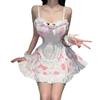 Lencería Sexy Atuendo de Sirvienta Chica Atractiva Vestido Bodycon Ajustado Rosa Dulce Francés Estampado de Vaca Uniforme de Sirvienta No Desmontable
