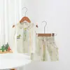 Conjunto de Verão para Bebê Unissex Sem Mangas com Divisão Desenho Animado Casual Fofo Absorvente de Suor Respirável Versátil Conjunto de Duas Peças