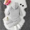 Conjunto de Otoño a Rayas con Capucha para Bebé Niña Sudadera con Bordado de Gato Lindo y Leggings Elegante Conjunto de Dos Piezas para Bebés
