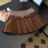 Falda Plisada Nueva Otoño 2025 Falda Corta de Punto Patchwork Estilo Retro Americano Cintura Alta Falda Plisada Adelgazante