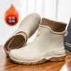 2026 Botas de Chuva Curtas Moda Masculina Cozinha Novos Sapatos de Chuva Trabalho Pesca Impermeável Sapatos d'Água Exterior Antiderrapante Sapatos de Borracha