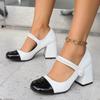 2025 Nueva Moda Estilo Pequeño Fragante Hebilla de Una Línea Tacón Alto Tacón Grueso Zapatos Pequeños de Cuero Color de Combinación Retro Francés Zapatos Mary Jane para Mujer