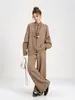 Conjunto casual retro de punto trenzado transfronterizo para mujer, nuevo conjunto de dos piezas para otoño e invierno: cárdigan grueso de un solo botón y pantalones de pierna ancha