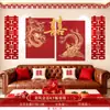 Conjunto de Layout de Quarto de Casamento Chinês Placa KT Dragão e Fênix Adesivos Palavra Feliz Decoração de Casamento Sala de Estar Quarto Conjunto Completo de Parede de Fundo para Latte Art