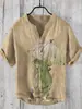 Camisa de Manga Corta con Cuello en V de 3 Botones, Estampado Digital, Paisaje de Carpas 3D Digital con Transferencia de Calor, Transfronteriza Europea y Americana 2024