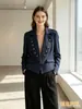 Comercio exterior transfronterizo de Amazon 2026 superventas chaqueta blazer corto de doble botonadura a rayas azul marino de manga larga para mujer