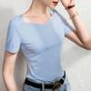 Verão Nova Camiseta de Algodão Feminina de Manga Curta Branca Gola de Frango Estilista All-match Top
