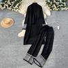 Estilo Coreano Leve Luxo Simples Tricotado Elegante Conjunto Feminino Inverno Gola Alta Suéter Cardigan Casaco Calças de Cintura Alta Slim