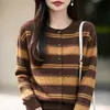 Cárdigan de Punto Rayado Estilo Coreano Retro para Mujer, Cárdigan Suéter Suave y Esponjoso de Cuello Redondo Otoño/Invierno, Ropa de Abrigo Versátil y Cálida para Figuras Pequeñas
