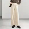 Calça pantalona de lã mista simples e que afina a silhueta para mulheres, nova coleção outono/inverno 2026, cintura alta, corte justo, design de perna reta, com caimento fluido, adequada para o trabalho e uso casual