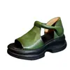 Sandálias Romanas Retrô de Solado Grosso para Mulheres, Novo Estilo Verão 2025, Sapatos Plataforma de Couro com Biqueira Aberta, Sandálias de Praia Abertas