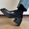 Zapatos de Mocasín de Cuero Suave Suela Gruesa Estilo Británico Combinan con Todo para Mujer Tacón Grueso Tacón Alto de una Sola Capa Zapatos Pequeños que Aumentan la Altura Zapatos Pequeños de Cuero