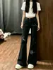 Jeans estampados de microcampana de moda para mujer, ajustados para otoño, elegantes, no ajustados, con efecto adelgazante y caída, pantalones largos de moda