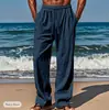 2025 Novos Calças Casuais de Verão Havaianas Masculinas Bolso Cordão Cintura Elástica Liso Confortável Respirável