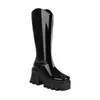 Botas Altas de Tacón Cuadrado con Cremallera Trasera para Mujer 34-43 Otoño/Invierno Transfronterizas Punta Redonda Charol Botas de Jinete Impermeables Plataforma Suela Gruesa Antideslizante