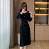 Vestido de Punto Transfronterizo Francés Perla Pesada Lujo Ligero Gama Alta Socialité Negro Súper Delgado Moda Temperamento