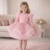 Vestido Rosa de Lentejuelas para Niña, Falda Abullonada, Vestido de Princesa, Disfraz de Fiesta de Cumpleaños, Vestido de Pastel de Manga Larga