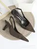 Sandalias de Punta Fina Cerradas de Nuevo Estilo para Exportación a Europa y América, con Tacones Altos Finos, Cómodas y Versátiles con Correa Trasera
