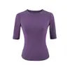Camiseta básica de cuello redondo pequeño, hombro normal, manga media para mujer, estilo europeo y americano, elegante y juvenil, versátil, corte ajustado, top de moda