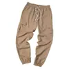 Pantalones casuales de trabajo holgados para hombre transfronterizos, pantalones jogger de verano finos con cintura elástica y cordón, múltiples bolsillos, fábrica de comercio exterior