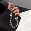 Corrente para Celular Borboleta Colorida de Liga de Zinco Corrente Pendente com Contas de Cristal Corda de Corrente para Celular com Pérolas Moda Cordão de Celular Transfronteiriço