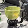 Taza Alta de Cerámica Color Crema para el Hogar, Gran Capacidad, Alto Valor de Color, Taza de Agua para Pareja, Taza de Leche para Desayuno, Taza para Avena