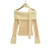 Fs634-25 Otoño Nuevo Estilo Europeo y Americano Estilo Blogger Ins Sexy Puro Deseo Hombro Descubierto Manga Larga Tejido