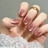 Unhas Postiças Olho de Gato Marrom Feijão Vermelho Tom Nude Marrom Transparente Quadradas Curtas Manicure Suave Clareadora de Pele Para o Trabalho Feitas à Mão Unhas Postiças