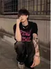Camiseta Masculina de Manga Curta Versátil com Letra Estilo Americano Moda Verão Nicho Retrô Tendência Camiseta de Meia Manga Atacado