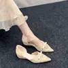Saltos Altos de Renda Francesa Nude Bico Fino Sapatos de Casamento 2026 Novos Sapatos de Uma Sola com Laço de Rede Sandálias com Aumento Interno de Altura