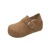 Nueva Hebilla Cinturón de Cuero Retro Suela Gruesa Zapatos sin Cordones Zapatos Individuales Mocasines de Mujer 2026 Altura Oculta Versátil Otoño