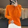 Novidade Outono e Inverno Tricô Feminino Gola Redonda Dobrável Peça de Primeira Linha Suéter Vazado Feminino Slim Camisa Base Sem Costura
