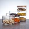 Fábrica de atacado de bambu tampa de madeira tigela de salada de vidro tanque selado de vidro resistente ao calor de borosilicato tanque de alimentos de grãos