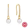 Pendientes de plata de ley S925 de alta calidad, versátiles, incrustados con diamantes, perlas, ganchos para orejas, pendientes, pendientes, estilo japonés y coreano, celebridad de internet, elegantes, pendientes INS